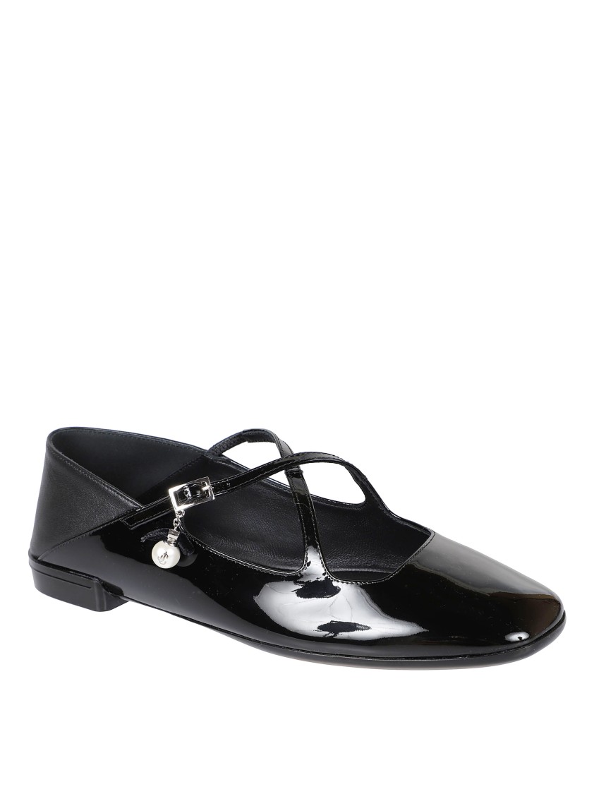 Jimmy Choo Glossy Black Flat Shoes In Black