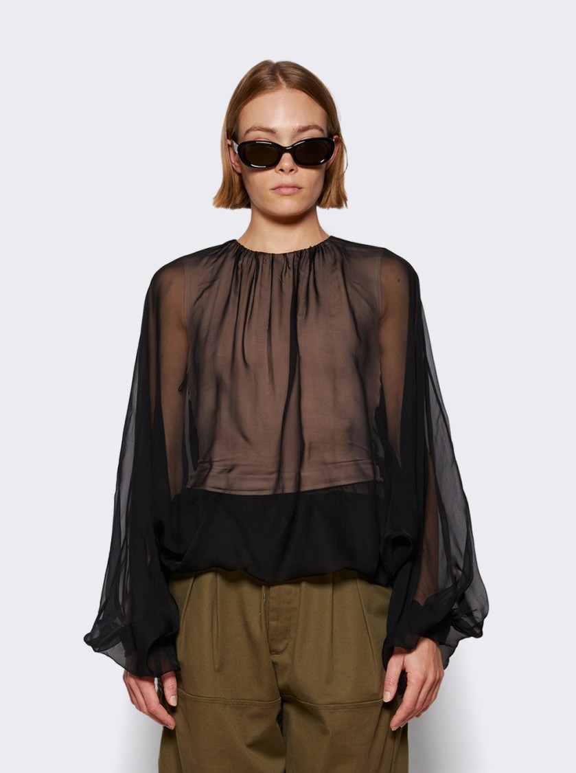 Shop Valentino Sheer Chiffon Top With Billowy Sleeves