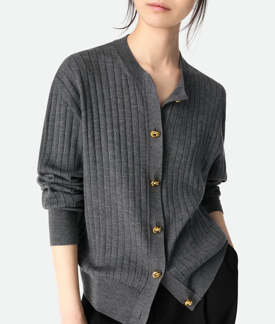 Bottega Veneta Ribbed Knit Sweater With Button-down Front In Gray