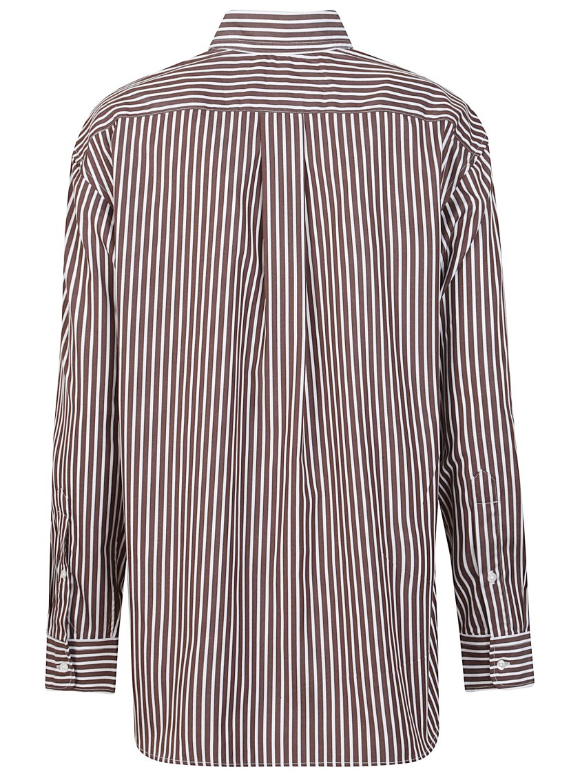 Polo Ralph Lauren Striped Cotton Poplin Blouse With Pointed Collar And Iconic Logo In Black