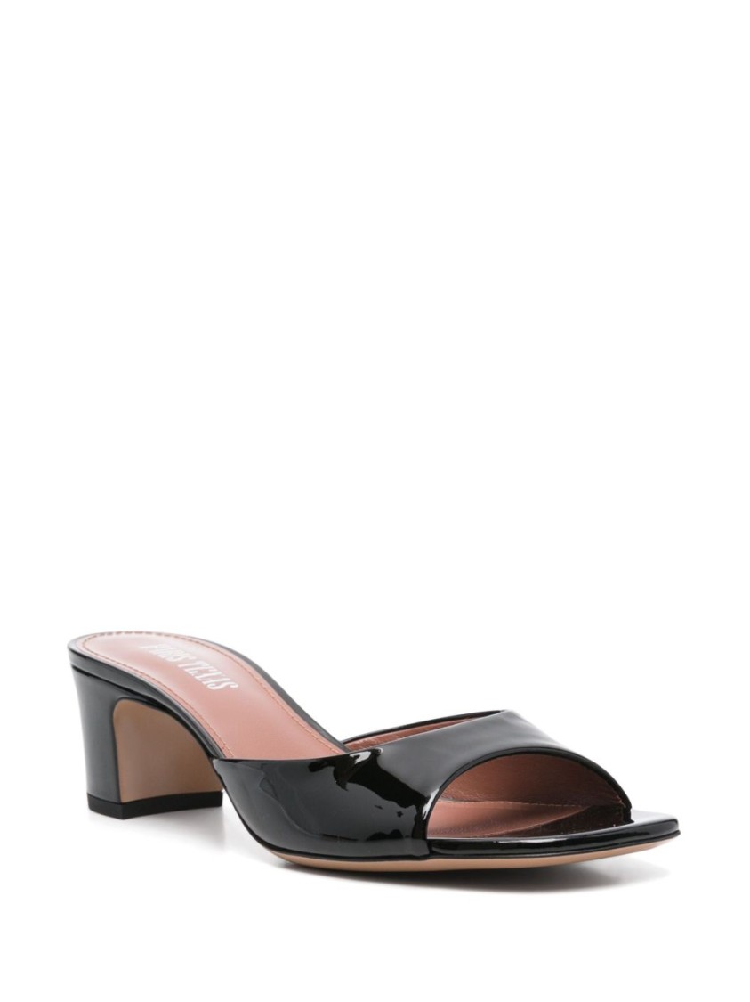 Shop Paris Texas Open-toe Mules With Glossy Finish And Mid-height Block Heel In Black