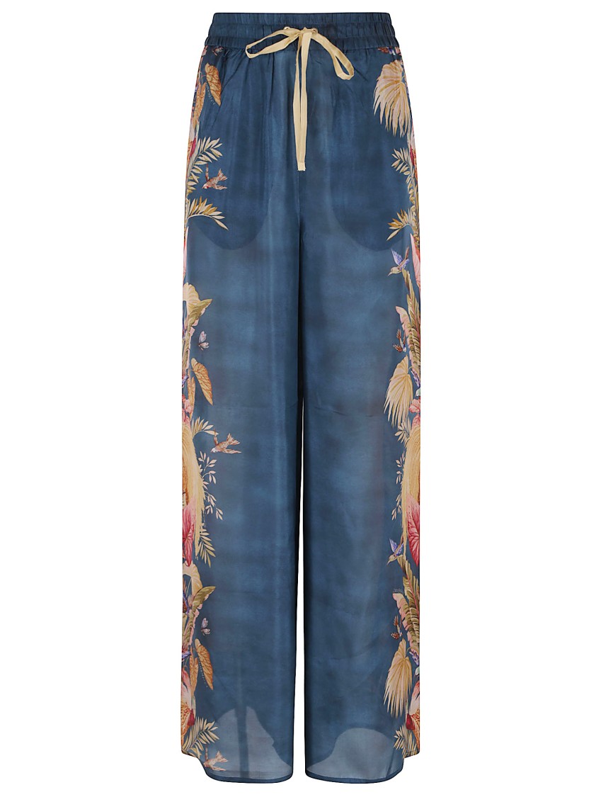 Zimmermann Womens Dark Blue Palm Floral Ascension Relaxed-fit Silk Trousers