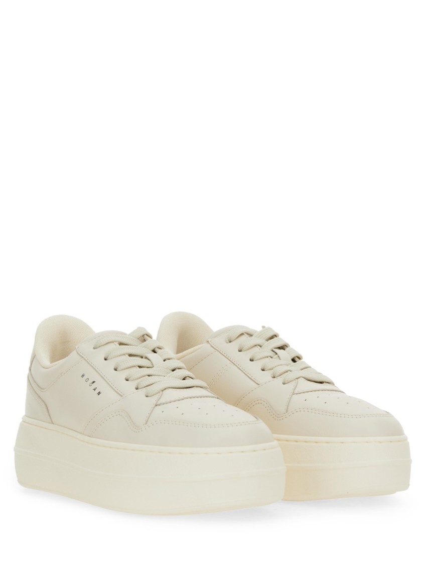 Hogan Calfskin Sneakers With Panel Design And Embossed Tongue In White