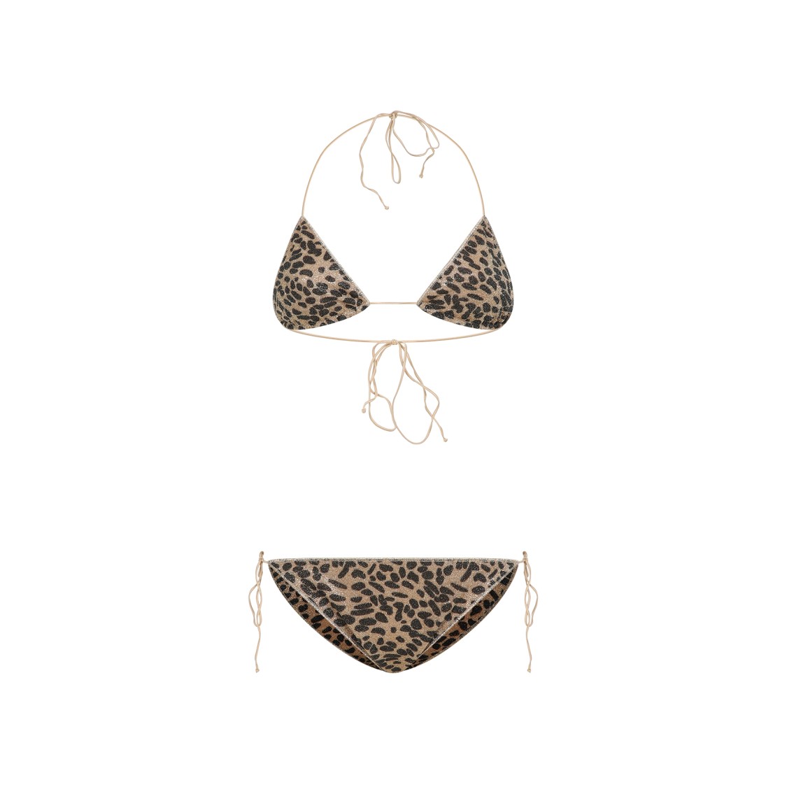 Shop Oseree Oséree Triangle Top And Bottom Multicolor Leopard Print Swimwear In Pink