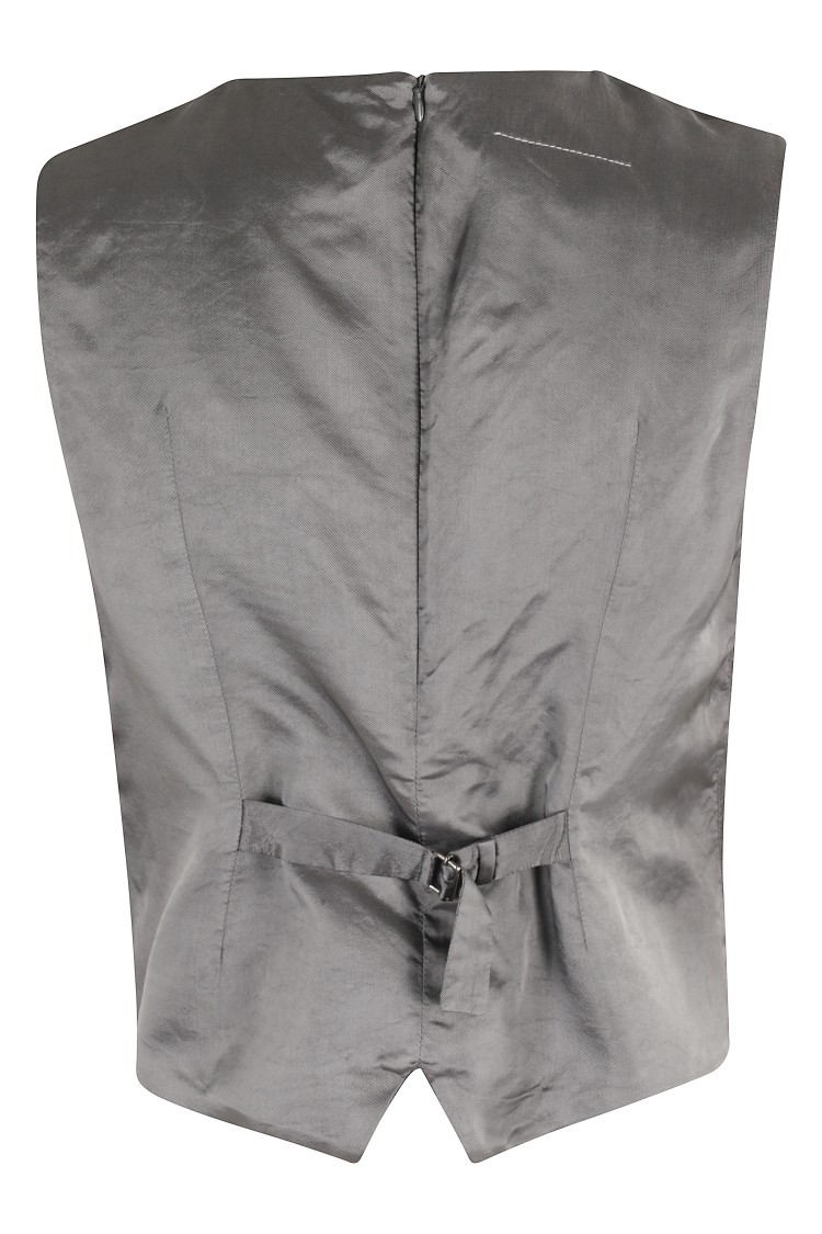 Mm6 Maison Margiela Mm6 By Maison Margiela Satin-finish Grey Gilet With Structured Belt In Gray
