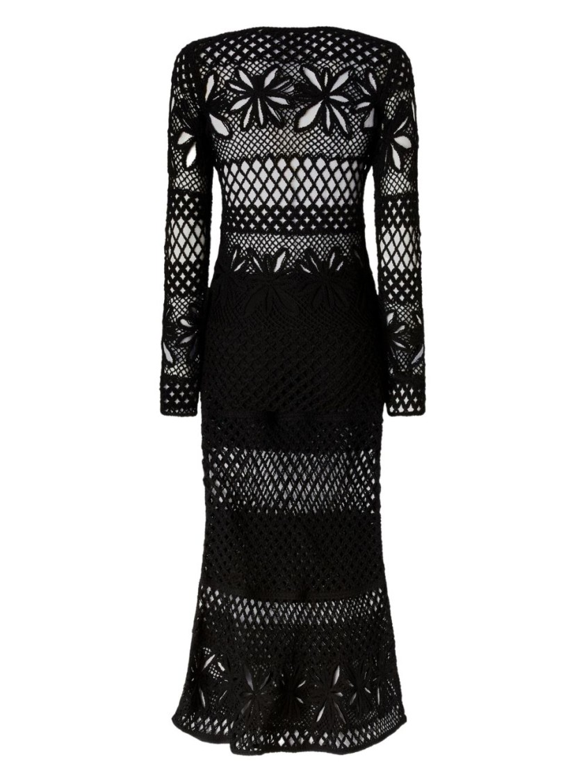 Pinko Unlined Black Mesh Dress With Long Sleeves In Black