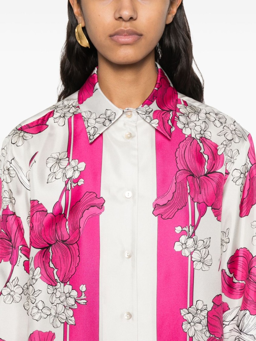 P.a.r.o.s.h Serenella Floral Print Long Sleeves Shirt In Pink