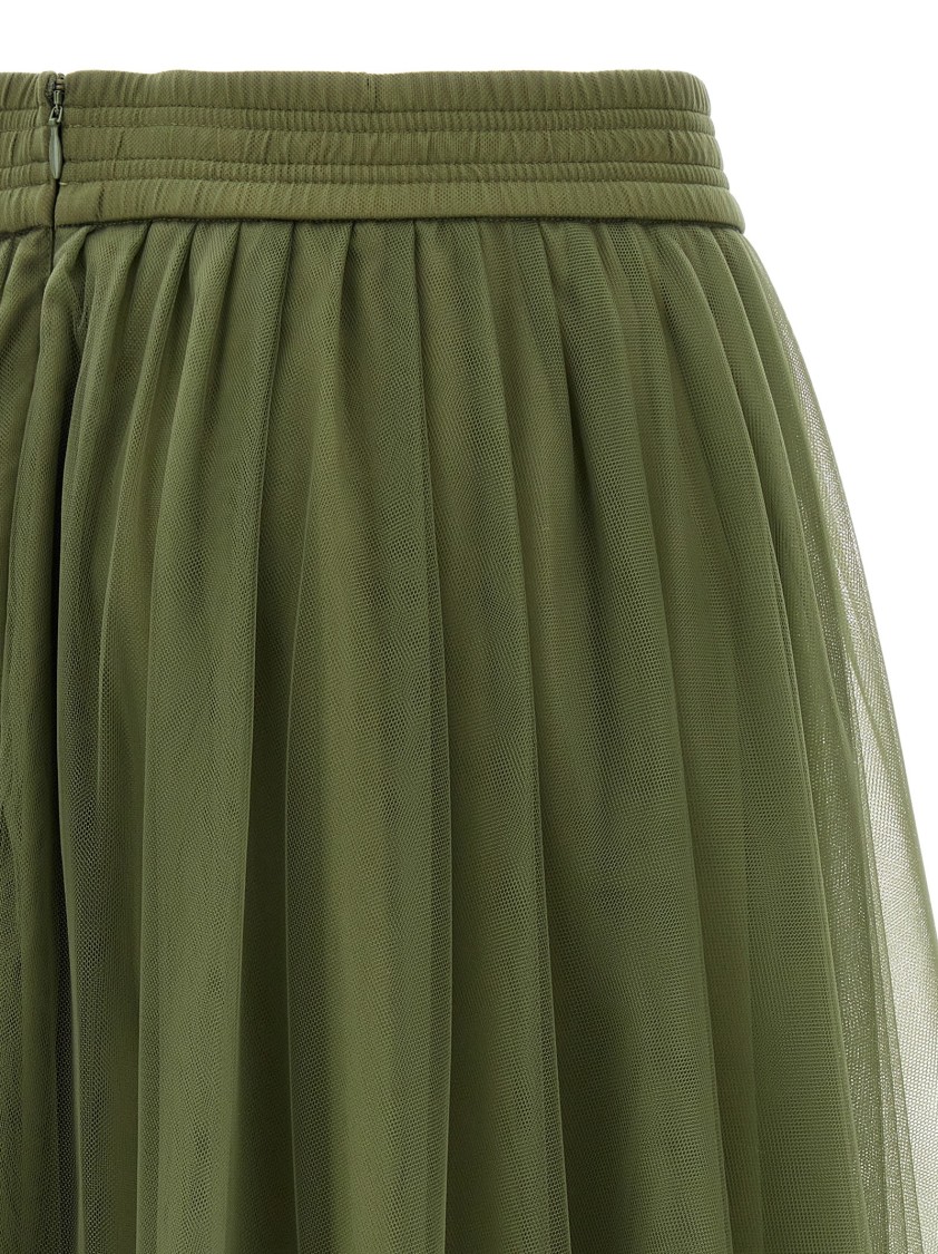 Fabiana Filippi Multi-layer Tulle Midi Skirt With Elastic Waistband In Green