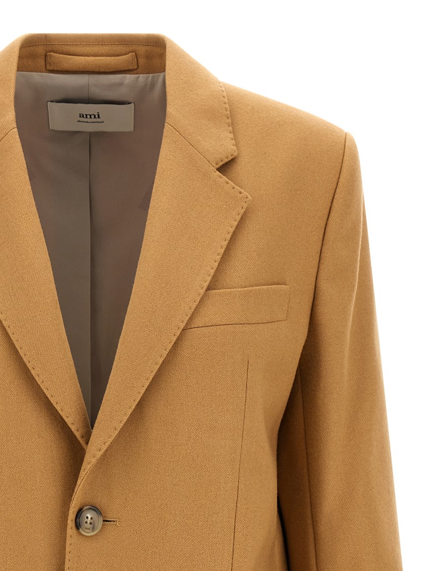 Ami Alexandre Mattiussi Ami Single-breasted Wool Blazer With Structured Shoulders In Gray