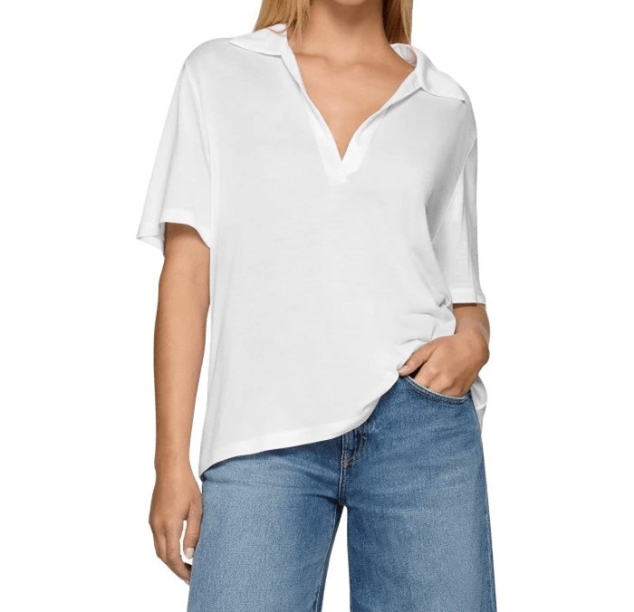Dondup White Modal-silk Blend Polo With Deep V-neckline