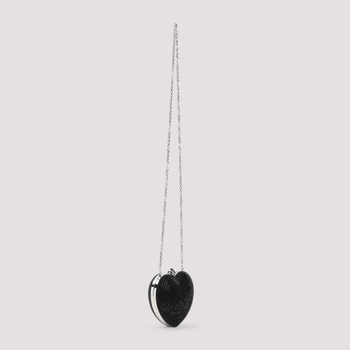 Mach&mach Small Heart Clutch Rhinestone Chain In Black