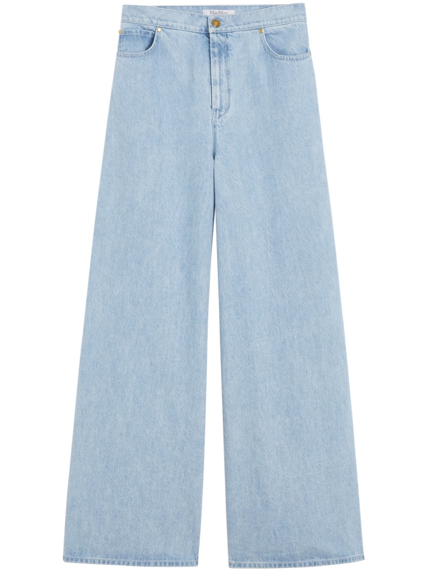 Max Mara Wide-leg High-waisted Light Blue Denim Trousers In Blue
