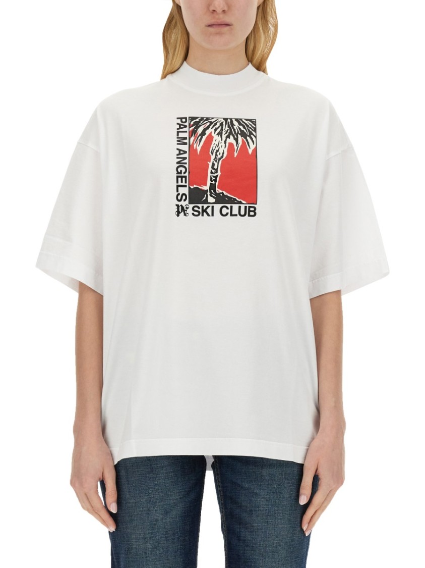 Palm Angels Ski Club Graphic Print Crew Neck T-shirt In White