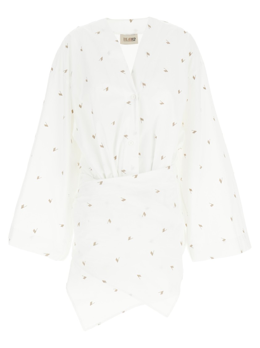 Attico Wrap Detail V-neckline Long Sleeves Dress In White