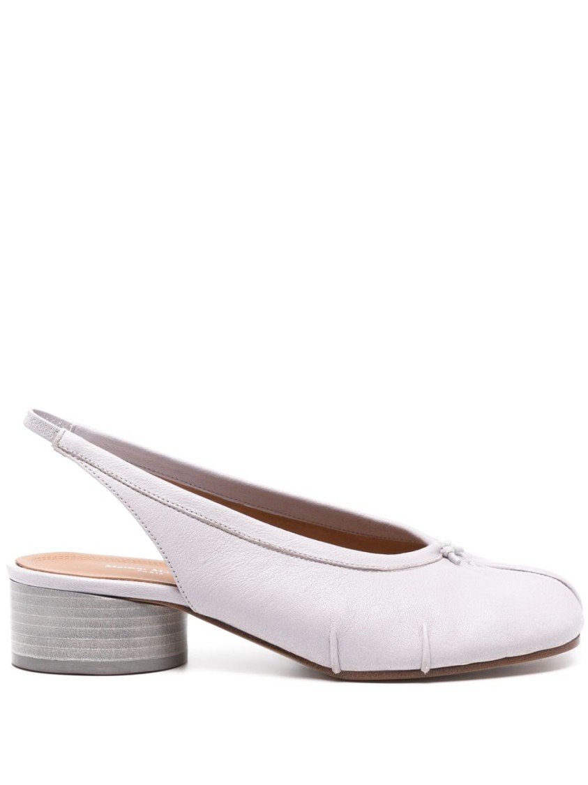 Maison Margiela Leather Slingback Tabi Flats In White