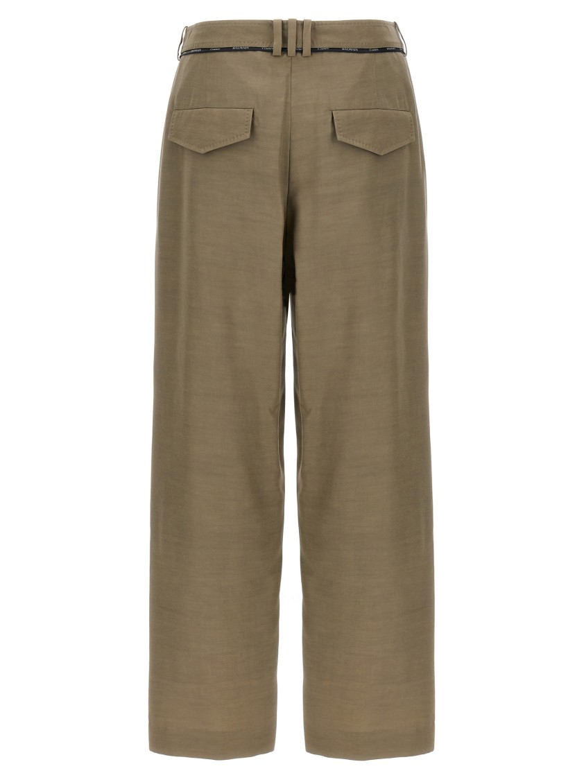 Balmain Cupro Trousers With High Waist And Wide Leg In Brown