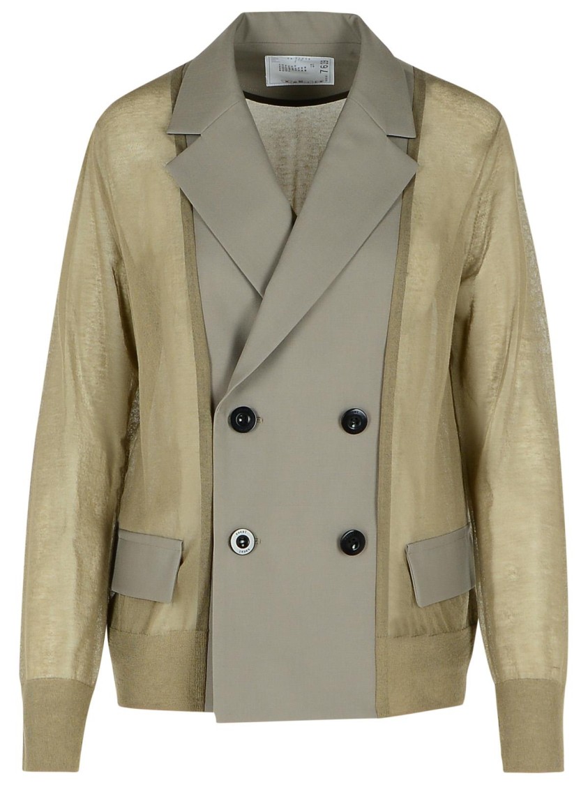 Sacai Double-breasted Blazer Button Detailing In Green