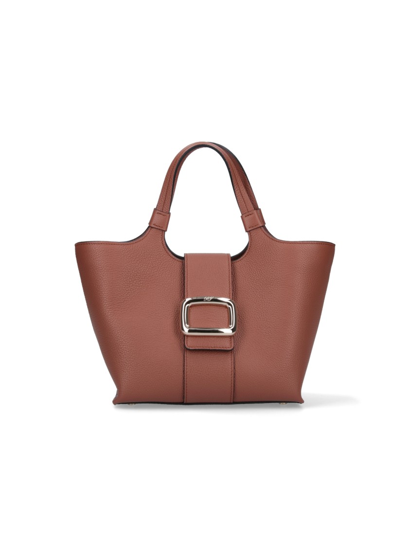 Roger Vivier Mini Tote Bag With Iconic Gold Buckle In Brown