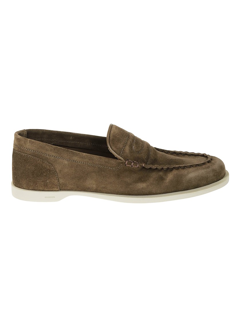 John Lobb Brown Suede Slip-on Loafers In Grey