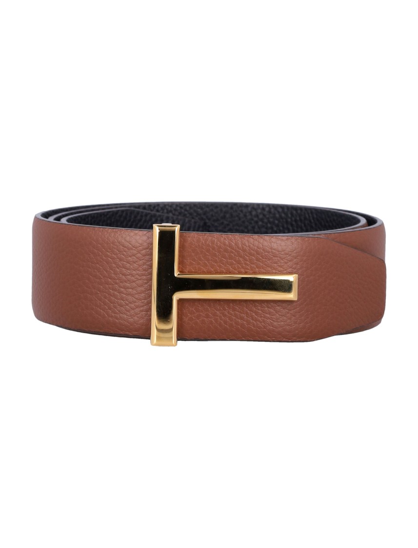 Tom Ford Grain Leather Icon Belt In Brown