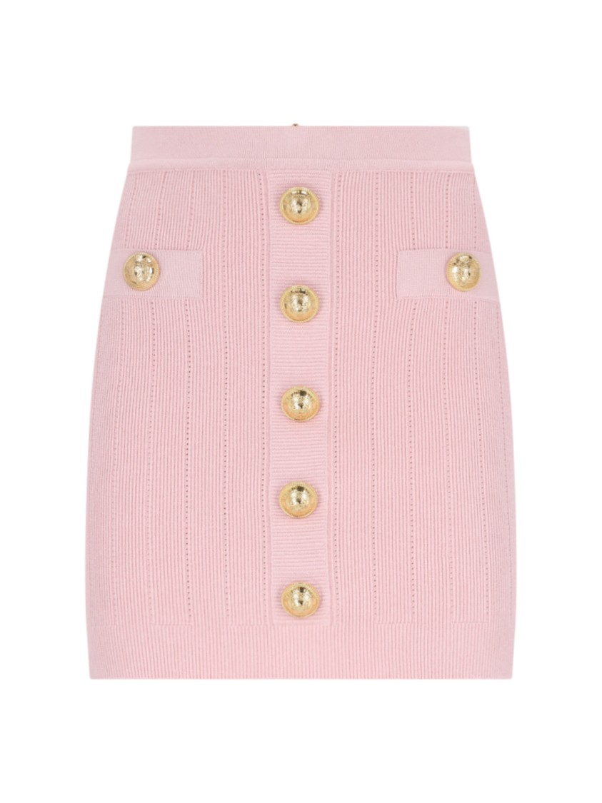 Balmain Knitted Mini Skirt With Embossed Buttons
