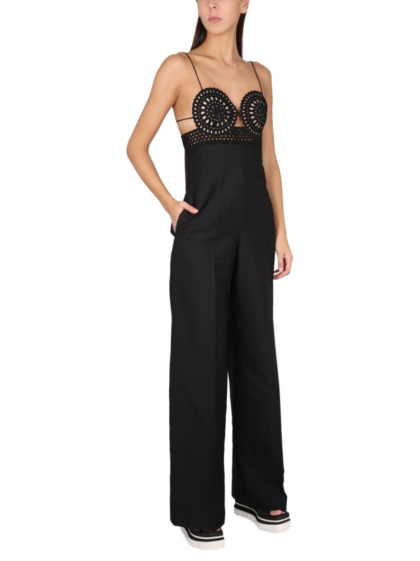 Stella Mccartney Broderie Anglais Flared-leg Jumpsuit In Black
