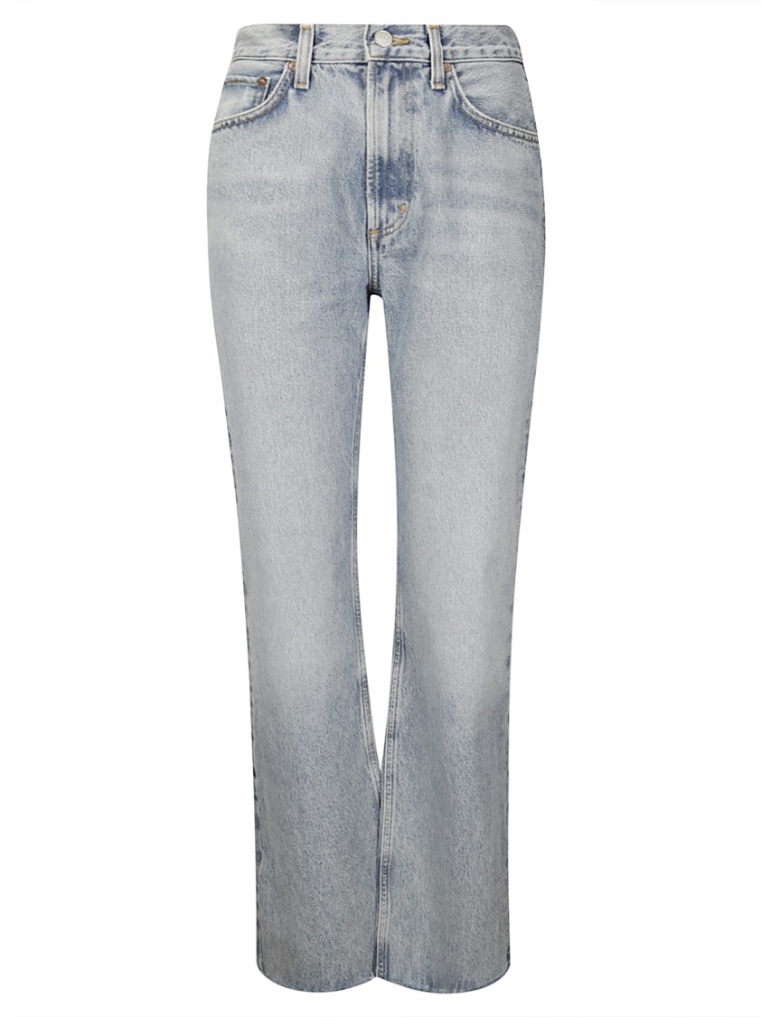 Agolde Light-wash Flared Jeans With Distinctive Fringed Hem In Blue