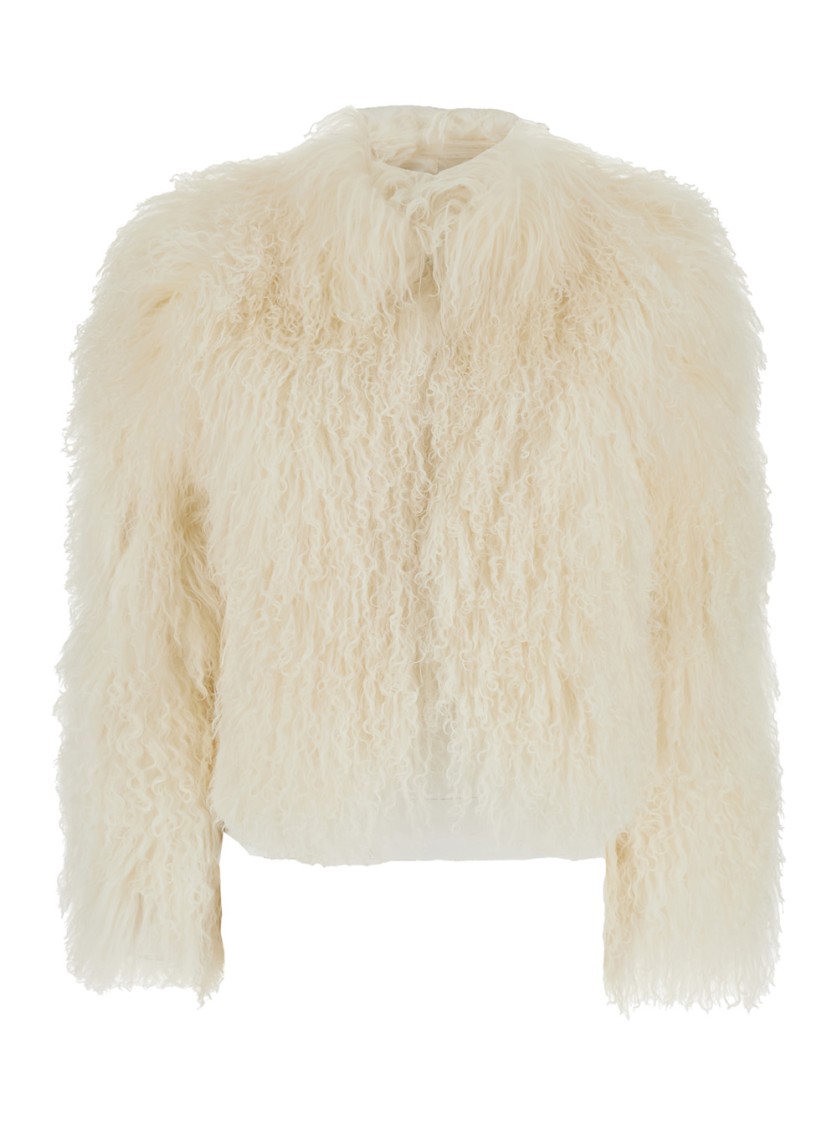 Plain Tibet Fur Short Jacket In Brown