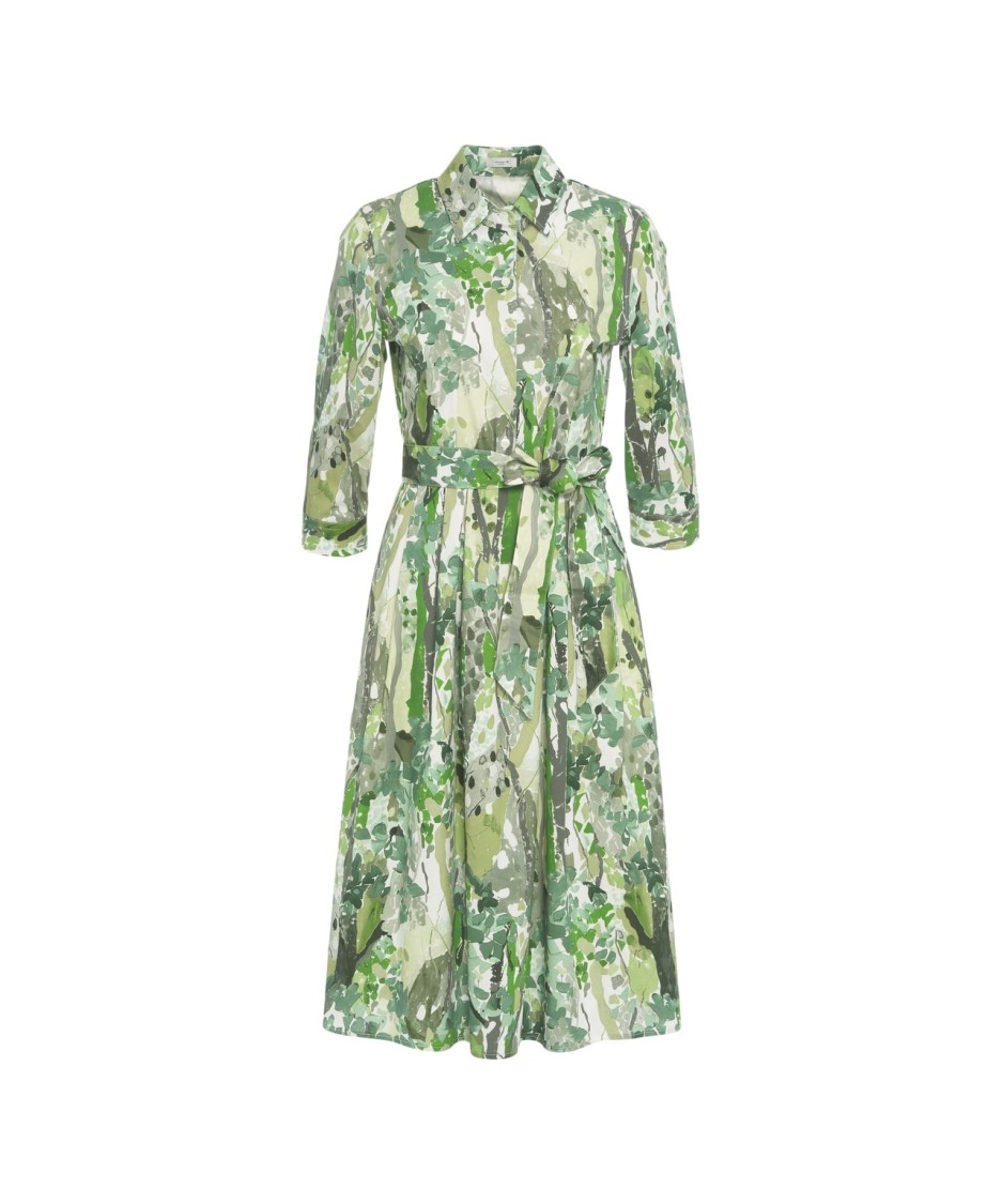 Himon's Himons Midi Dress With Print And Waist Belt In Multi