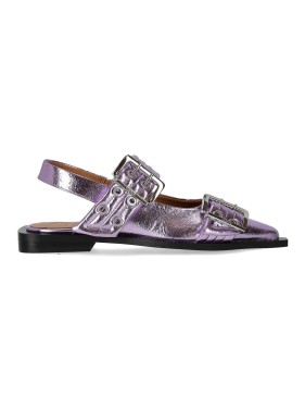 【関税&送料込み】Ganni Lavender Slingback Ballet Flat Sho Ganni Lavender Slingback Ballet Flat Shoe With Buckles | THE