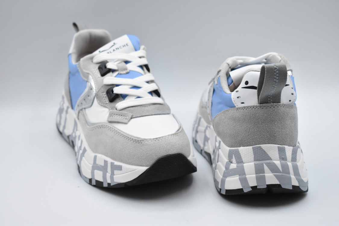Shop Voile Blanche White And Light Blue Accents Sneakers In Grey