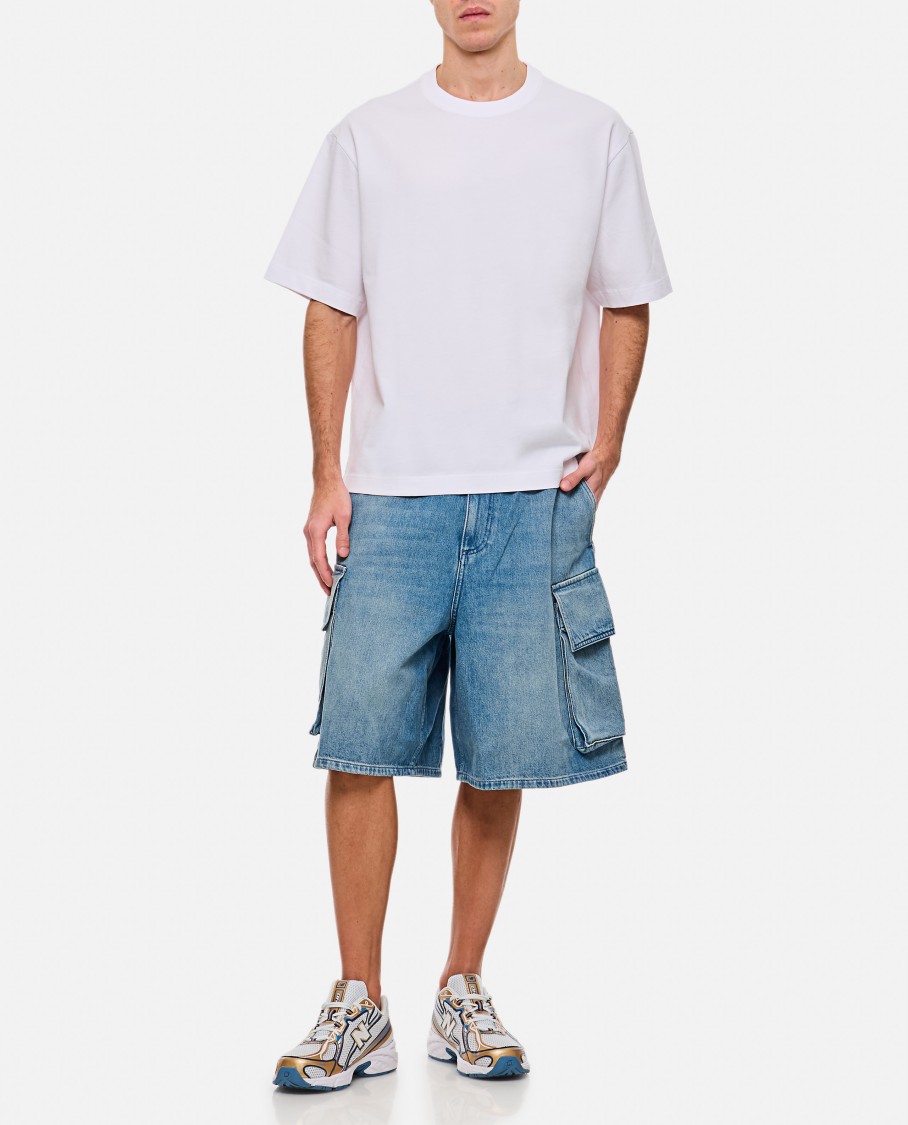 Jw Anderson Light Blue Bermuda Shorts With Cargo Pockets And Logo Patch On The Back In Blue