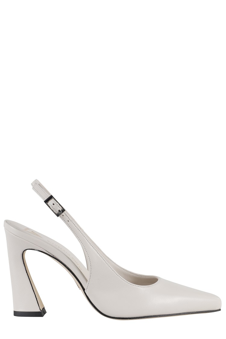 Giampaolo Viozzi Pointed Toe Nappa Leather Slingback Shoes In White