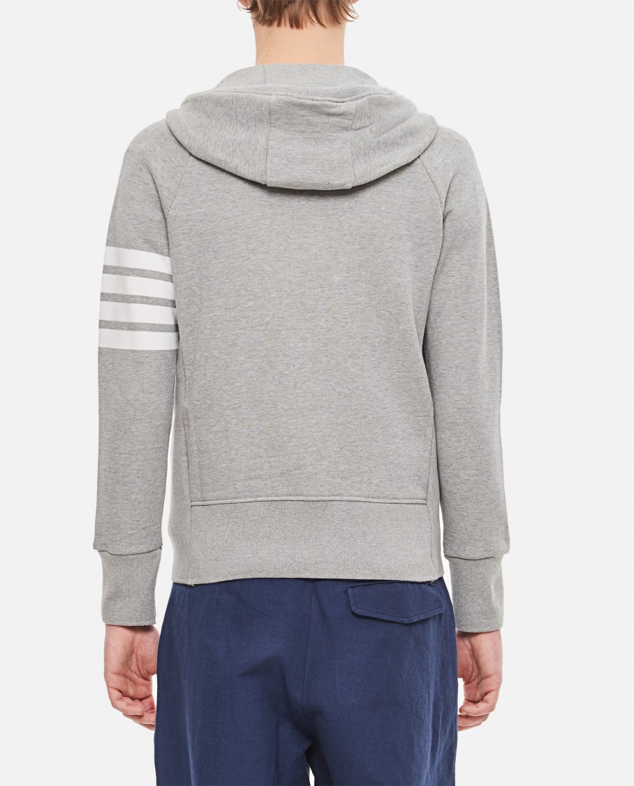 Thom Browne Mens Light Grey Striped Brand-patch Cotton-jersey Hoody In Grey