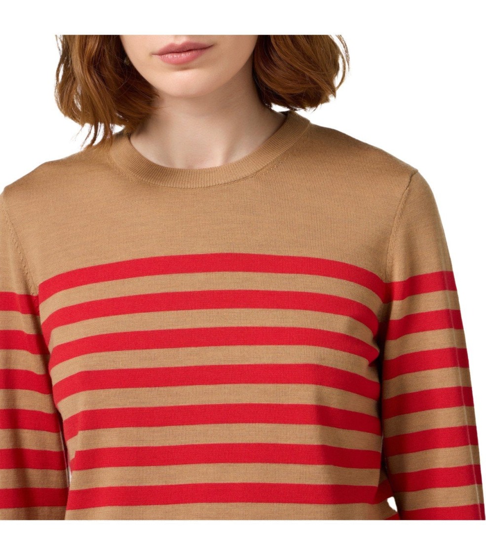 Elisabetta Franchi Camel/red Passion Striped Sweater In Multi