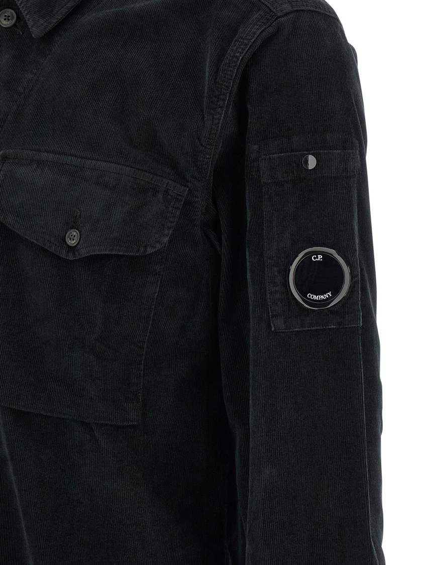 C.p. Company Textured Corduroy Overshirt With Pointed Collar In Black
