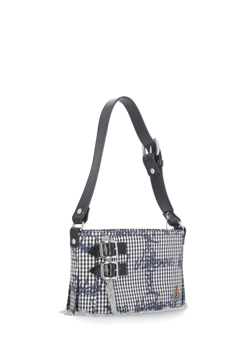 Vivienne Westwood Check Pattern Cotton Shoulder Bag In Grey
