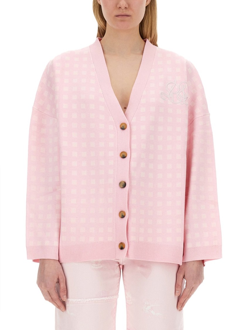 Baum Und Pferdgarten Gingham-check Logo-embroidered Cardigan In Pink