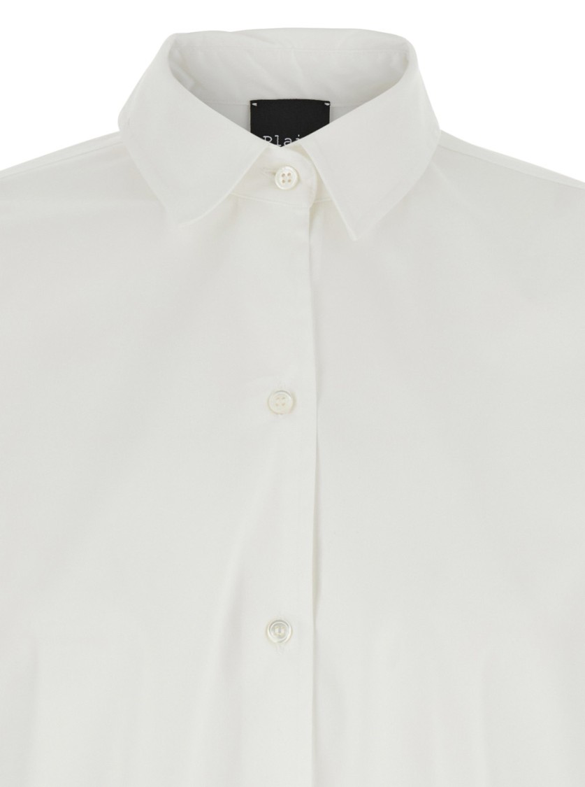 Plain White Shirt With Classic Collar In Cotton Blend Stretch Woman In White