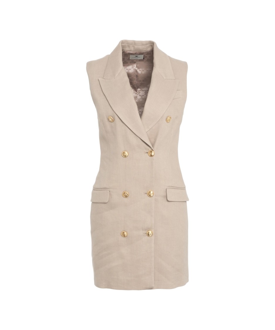 パーティードレス ELISABETTA FRANCHI AB85352 Dresses Linen blend mini dress Linen dress Elisabetta Franchi | color Beige | Gomez.pl/en