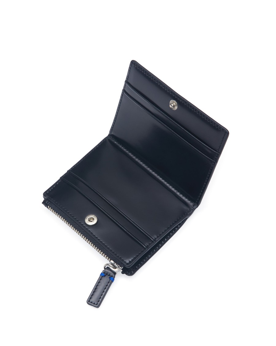 Adererror Slanted Zipper Closure Wallet With Blue Logo In Black