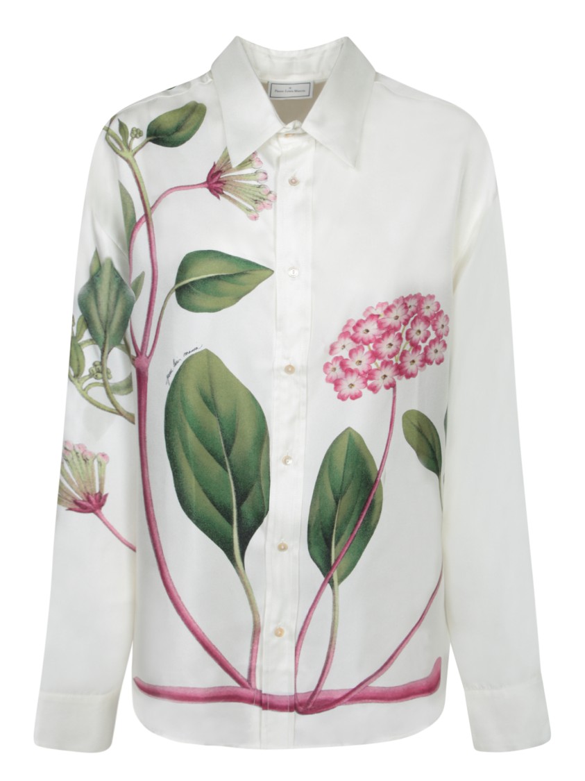 Shop Pierre-louis Mascia Floral-print White Shirt With Classic Collar