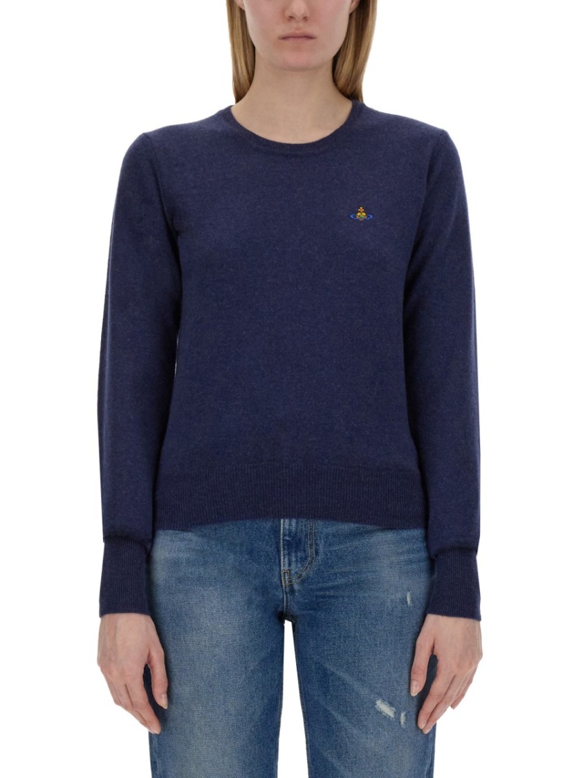 Vivienne Westwood Bea Cardigan With Logo Embroidery In Blue
