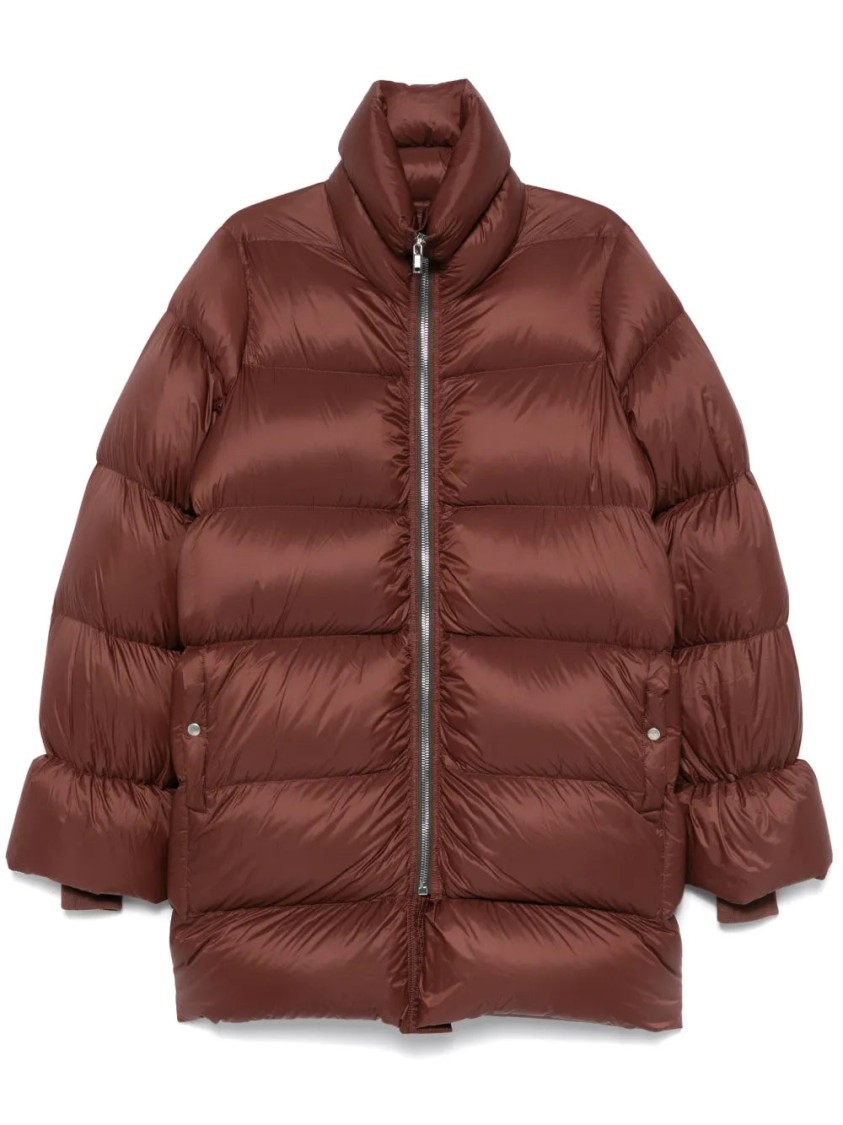 Rick Owens Quilted Red Nylon Puffer Coat In Brown