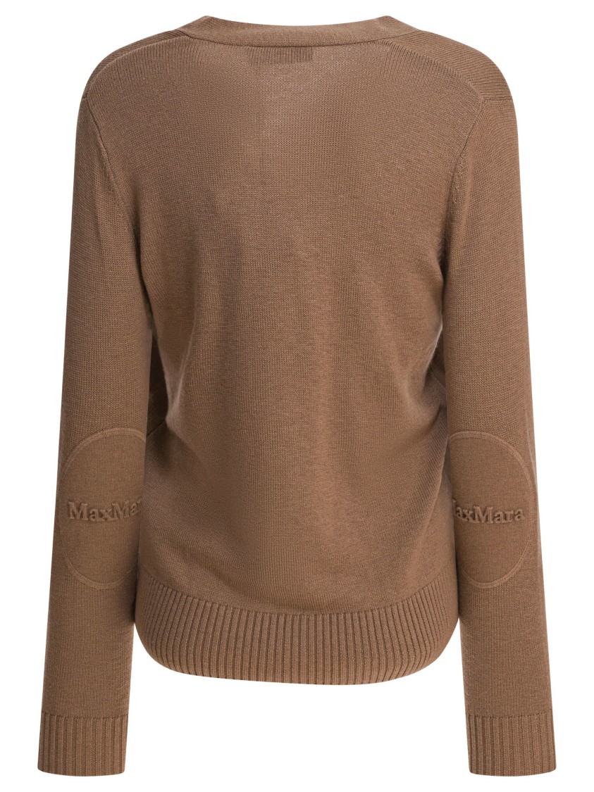 Max Mara V-neck Brown Wool Cardigan In Brown