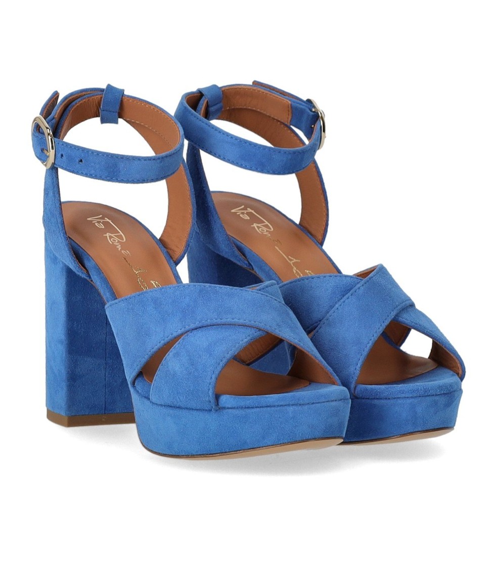 Via Roma 15 Denim Blue Heeled Sandal In Blue