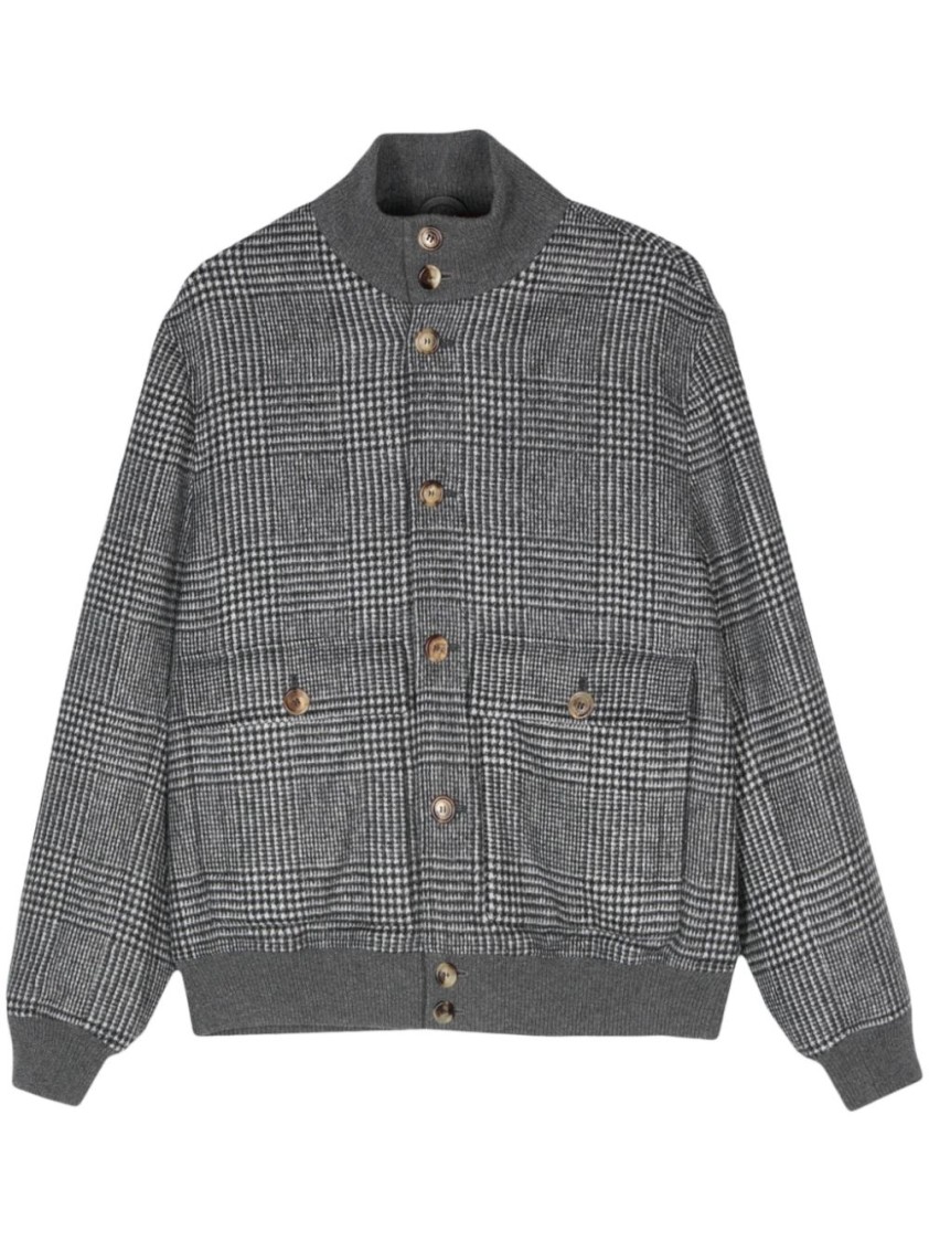 BRUNELLO CUCINELLI BRUNELLO CUCINELLI GREY CHECKED BOMBER JACKET