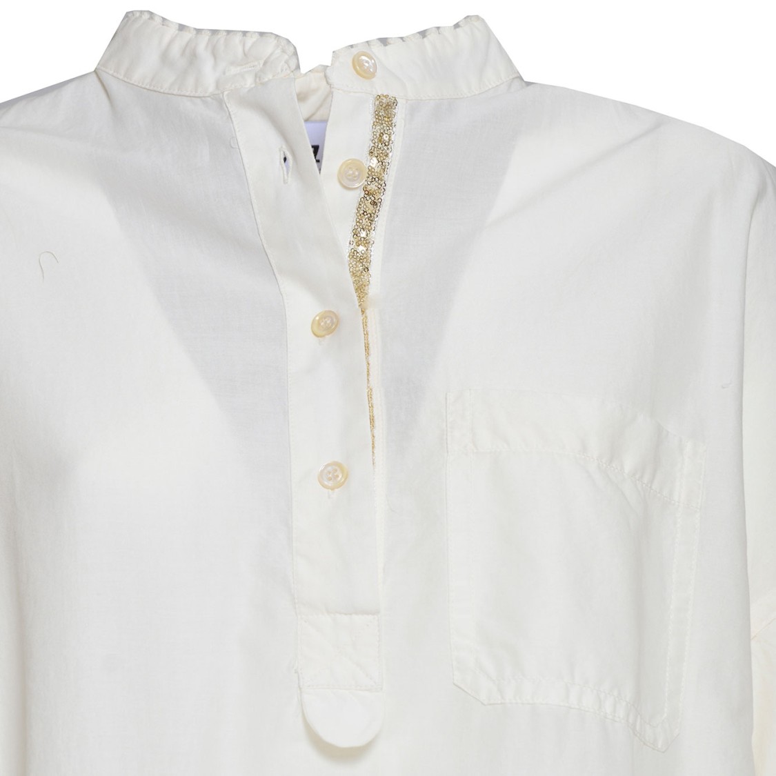 Shop Bazar Deluxe Cream Cotton Shirt With Embroidery And Sequins