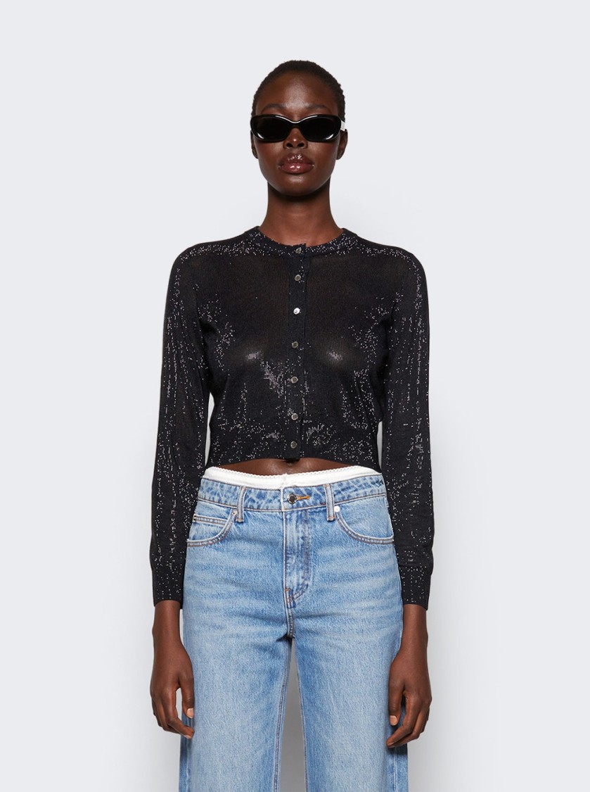 Alexander Wang Cropped Crewneck Cardigan Black In Black