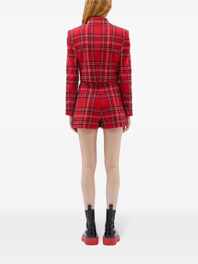 Msgm Tartan Cotton Blend Tweed Skort In Red